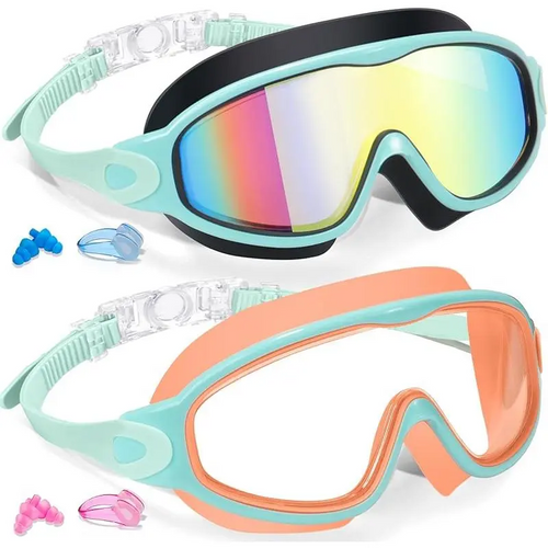 2 Pack Kids Swim Goggles for 3-15 UV Protection Anti-Fog Pool Water, Swimming Goggles with Earplugs Nose Clip For Boys Girls Youth Toddler summerwins