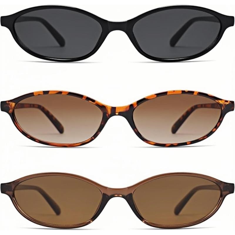 〖Summer Vibes〗3 PCS Retro Oval Sunglasses for Women Chic Cat Eye 90s Sunnies Lightweight Narrow Shades Trendy UV Protection Sunglasses Vintage Rich Girl Sunglasses Women Sunglasseswomen summerwins