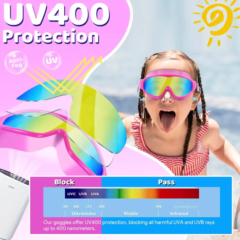 2 Pack Kids Swim Goggles for 3-15 UV Protection Anti-Fog Pool Water, Swimming Goggles with Earplugs Nose Clip For Boys Girls Youth Toddler summerwins